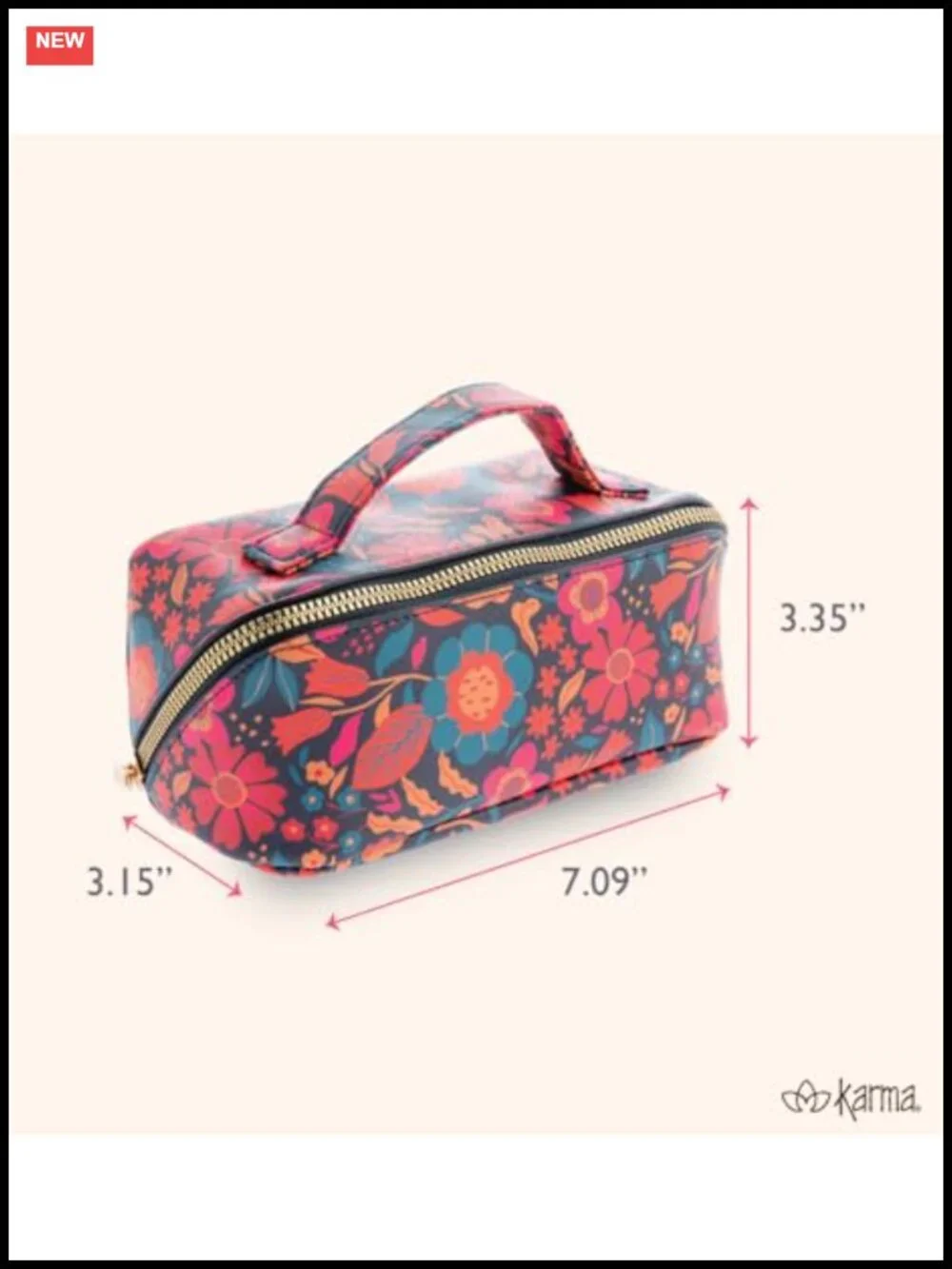 Vegan Leather Zip Cosmetic Bag with Interior Pockets